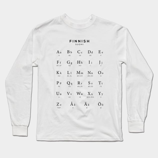 Finnish Alphabet Chart, Finland Language Learning Long Sleeve T-Shirt by typelab